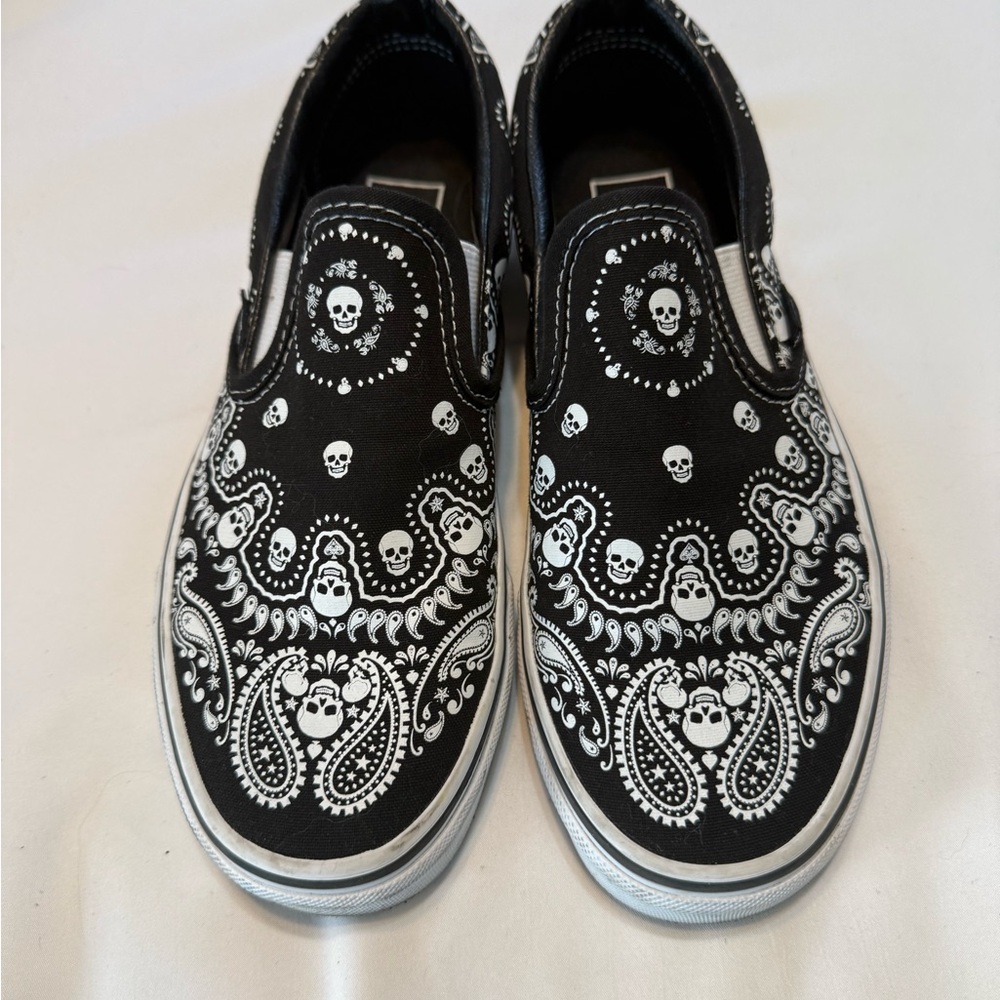 Vans Black and White Skull Paisley Sneakers